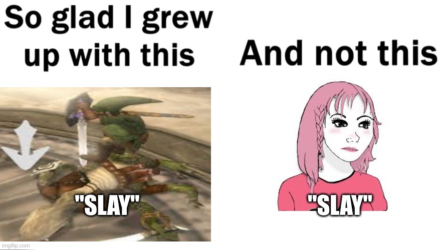 Slay | "SLAY"; "SLAY" | image tagged in so glad i grew up with this,fun,memes,funny memes | made w/ Imgflip meme maker