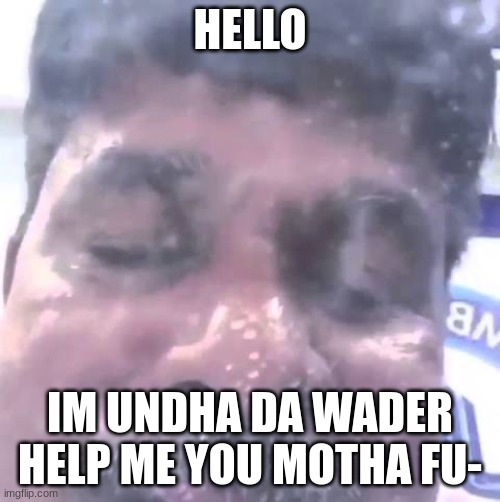 Hello I'm under the water | HELLO; IM UNDHA DA WADER
HELP ME YOU MOTHA FU- | image tagged in hello i'm under the water | made w/ Imgflip meme maker