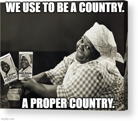 We use to be a country! | WE USE TO BE A COUNTRY. A PROPER COUNTRY. | image tagged in aunt jemima | made w/ Imgflip meme maker