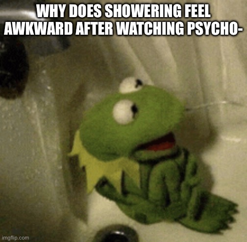 Kermit | WHY DOES SHOWERING FEEL AWKWARD AFTER WATCHING PSYCHO- | image tagged in kermit | made w/ Imgflip meme maker
