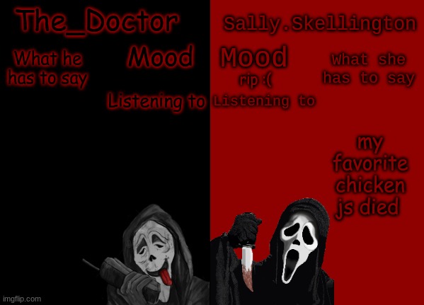 Doctor and sally | rip :(; my favorite chicken js died | image tagged in doctor and sally | made w/ Imgflip meme maker