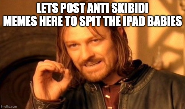 One Does Not Simply Meme | LETS POST ANTI SKIBIDI MEMES HERE TO SPIT THE IPAD BABIES | image tagged in memes,one does not simply | made w/ Imgflip meme maker