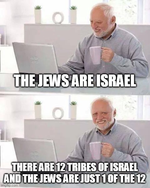 Hide the Pain Harold | THE JEWS ARE ISRAEL; THERE ARE 12 TRIBES OF ISRAEL AND THE JEWS ARE JUST 1 OF THE 12 | image tagged in memes,hide the pain harold | made w/ Imgflip meme maker