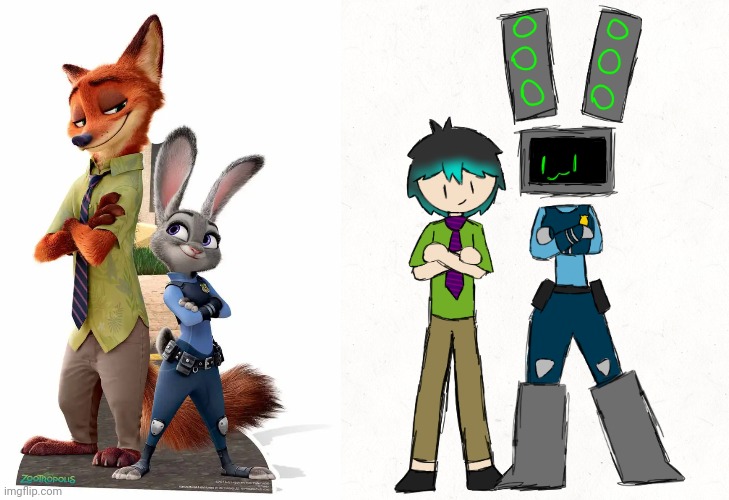 I drew Sap and Data cosplaying as Nick and Judy from zootopia | made w/ Imgflip meme maker