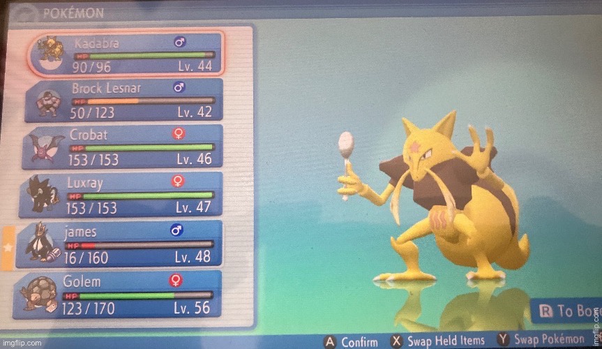 Now that I think about it, here’s my Brilliant Diamond team | made w/ Imgflip meme maker