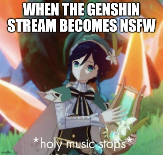 I mean pffffft not that it could realistically happen ?? | WHEN THE GENSHIN STREAM BECOMES NSFW | image tagged in venti holy music stop,genshin impact | made w/ Imgflip meme maker