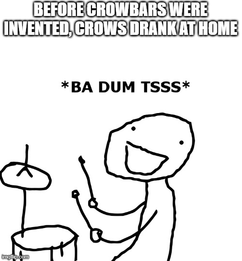 Ba Dum Tss | BEFORE CROWBARS WERE INVENTED, CROWS DRANK AT HOME | image tagged in ba dum tss | made w/ Imgflip meme maker