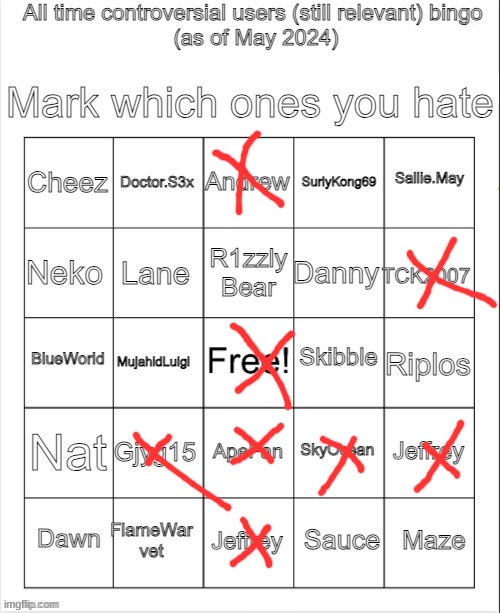 alot of the people idk | image tagged in controversial users bingo 2024 may by neko | made w/ Imgflip meme maker