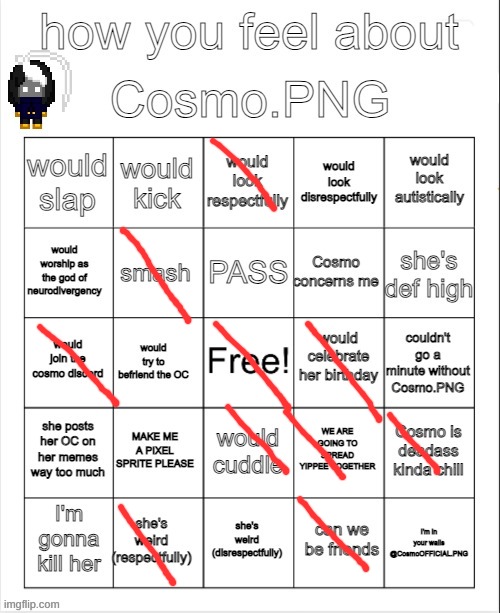 Cosmo pretty chill ngl | image tagged in how you feel about cosmo png | made w/ Imgflip meme maker