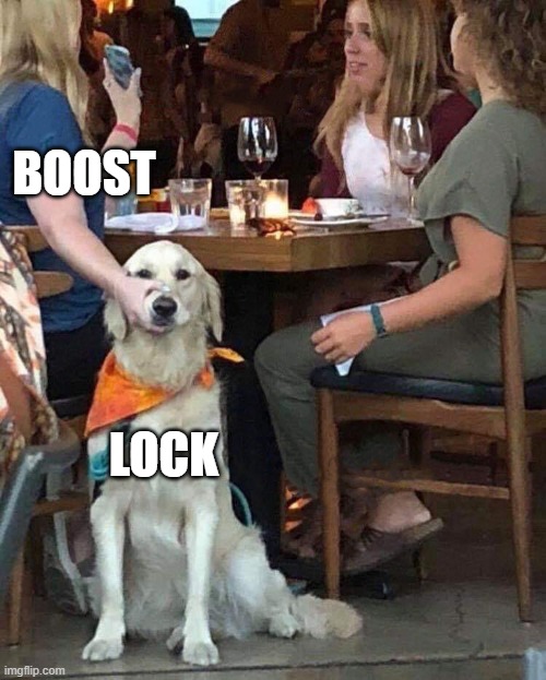 Lady holds Dogs mouth shut | BOOST; LOCK | image tagged in lady holds dogs mouth shut | made w/ Imgflip meme maker