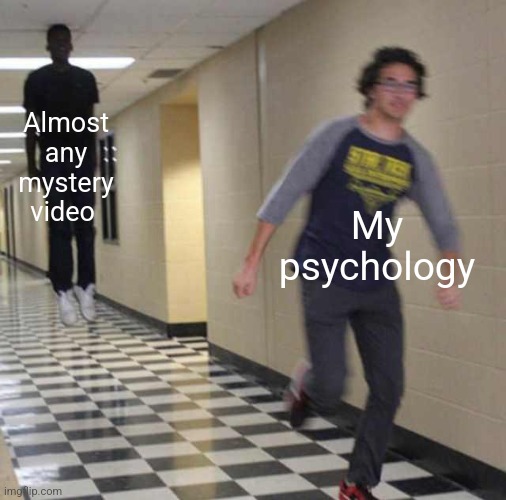 floating boy chasing running boy | Almost any mystery video; My psychology | image tagged in floating boy chasing running boy | made w/ Imgflip meme maker