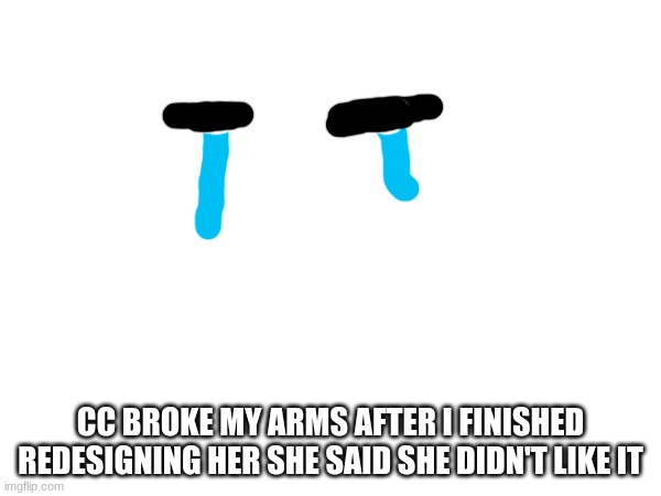 help I can barely type | CC BROKE MY ARMS AFTER I FINISHED REDESIGNING HER SHE SAID SHE DIDN'T LIKE IT | image tagged in she,is,breaking,my,door,down | made w/ Imgflip meme maker