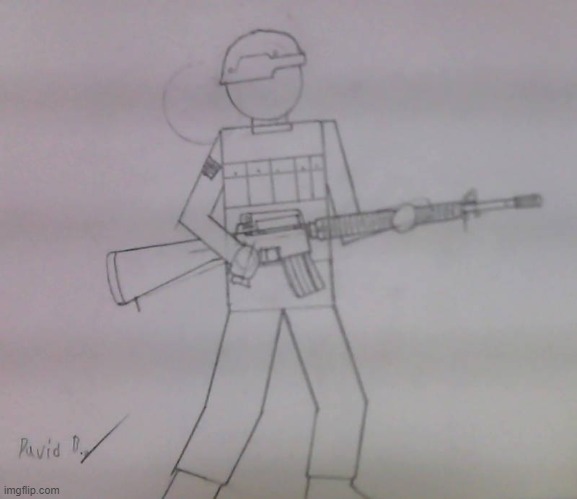 an Eroican Soldier with his Rifle II | image tagged in eroican,soldier,military,m16,drawing,sketch | made w/ Imgflip meme maker