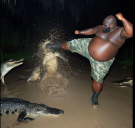 High Quality guy kicking alligator Blank Meme Template