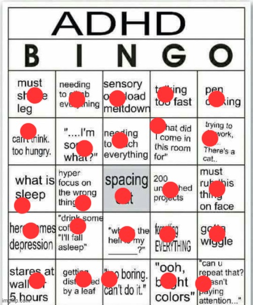 I think I win... | image tagged in adhd bingo,adhd | made w/ Imgflip meme maker