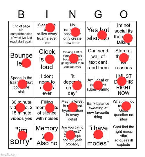 ADHD bingo | image tagged in adhd bingo | made w/ Imgflip meme maker