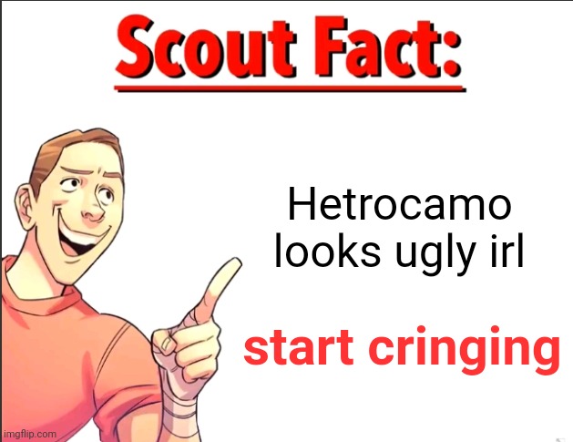 this is why I never reveal my face | Hetrocamo looks ugly irl; start cringing | image tagged in scout fact | made w/ Imgflip meme maker