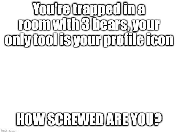 You're trapped in a room with 3 bears, your only tool is your profile icon; HOW SCREWED ARE YOU? | made w/ Imgflip meme maker