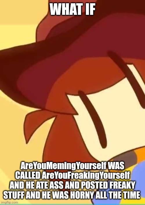 WHAT IF; AreYouMemingYourself WAS CALLED AreYouFreakingYourself AND HE ATE ASS AND POSTED FREAKY STUFF AND HE WAS HORNY ALL THE TIME | made w/ Imgflip meme maker