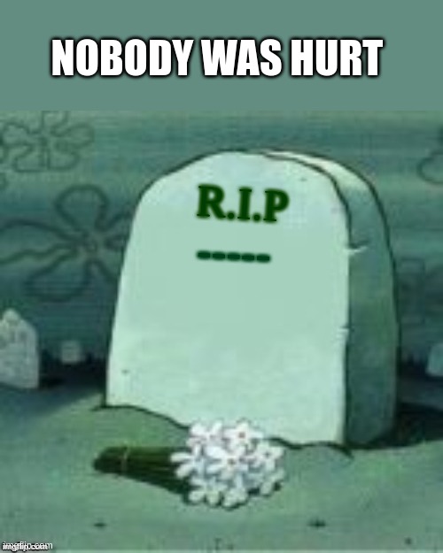 nobody was hurt | NOBODY WAS HURT; R.I.P; ----- | image tagged in here lies x | made w/ Imgflip meme maker