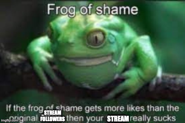 Frog Of Shame | STREAM FOLLOWERS; STREAM | image tagged in frog of shame | made w/ Imgflip meme maker
