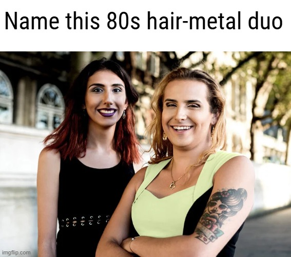 Name this 80s hair-metal duo | image tagged in funny | made w/ Imgflip meme maker