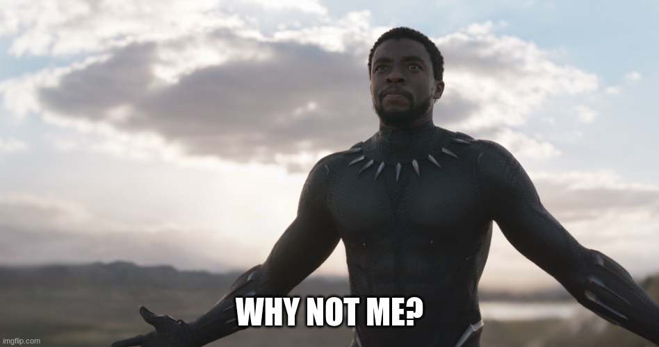 Black Panther Spotlight | WHY NOT ME? | image tagged in black panther spotlight | made w/ Imgflip meme maker