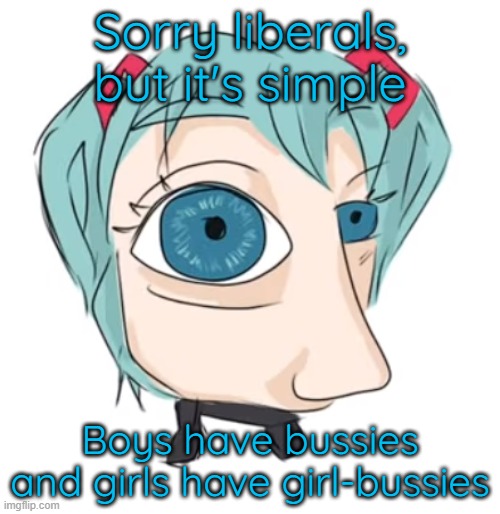 Hatsune Miku eye | Sorry liberals, but it's simple; Boys have bussies and girls have girl-bussies | image tagged in hatsune miku eye | made w/ Imgflip meme maker