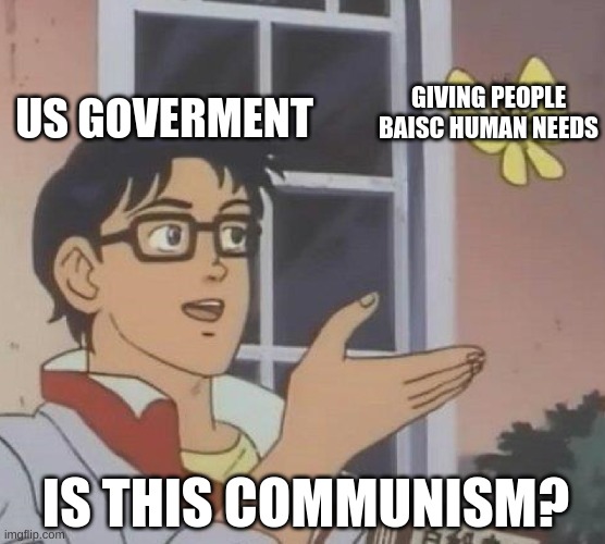 yk, healthcare, living space, or even just access to the country | US GOVERMENT; GIVING PEOPLE BAISC HUMAN NEEDS; IS THIS COMMUNISM? | image tagged in memes,is this a pigeon | made w/ Imgflip meme maker