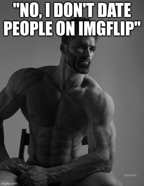Giga Chad | "NO, I DON'T DATE PEOPLE ON IMGFLIP" | image tagged in giga chad | made w/ Imgflip meme maker