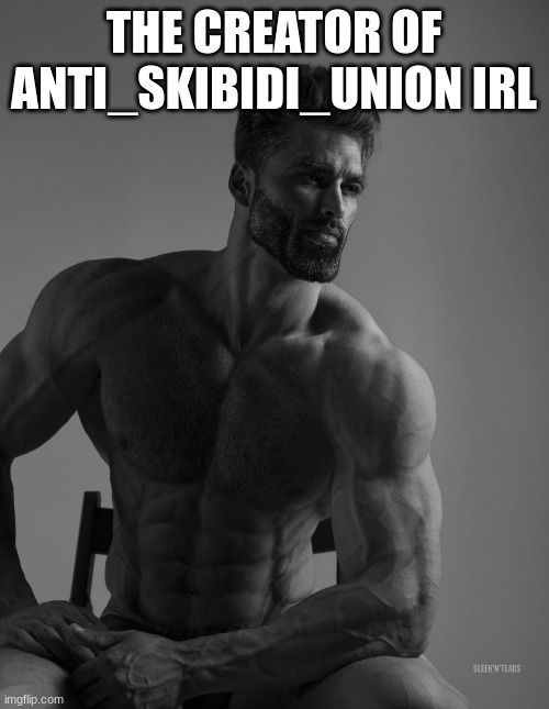 Giga Chad | THE CREATOR OF ANTI_SKIBIDI_UNION IRL | image tagged in giga chad | made w/ Imgflip meme maker