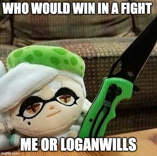 Marie plush with a knife | WHO WOULD WIN IN A FIGHT; ME OR LOGANWILLS | image tagged in marie plush with a knife | made w/ Imgflip meme maker