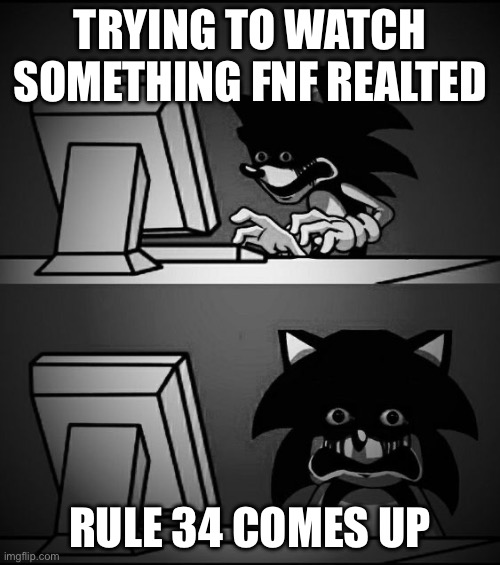 Sonic Computer | TRYING TO WATCH SOMETHING FNF REALTED; RULE 34 COMES UP | image tagged in sonic computer | made w/ Imgflip meme maker
