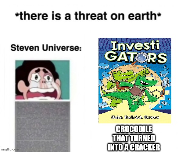 Only real investigators fans will know | CROCODILE THAT TURNED INTO A CRACKER | image tagged in there is a threat on earth | made w/ Imgflip meme maker