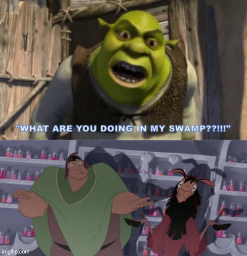 image tagged in shrek,emperors new groove,shrug,swap,what are doing in my swamp | made w/ Imgflip meme maker