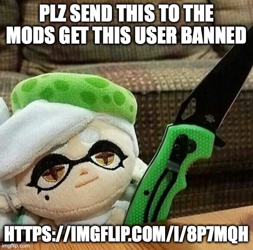 https://imgflip.com/i/8p7mqh | PLZ SEND THIS TO THE MODS GET THIS USER BANNED; HTTPS://IMGFLIP.COM/I/8P7MQH | image tagged in marie plush with a knife | made w/ Imgflip meme maker