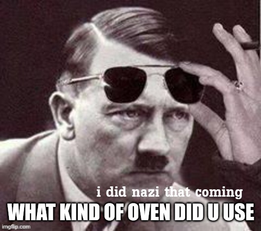 Hitler I did Nazi that coming | WHAT KIND OF OVEN DID U USE | image tagged in hitler i did nazi that coming | made w/ Imgflip meme maker