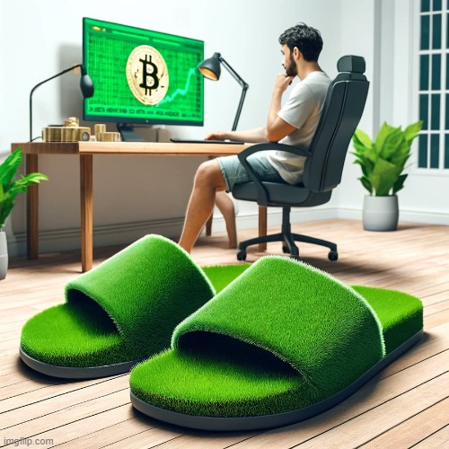 Slip on those "green slippers" for luck??! | image tagged in cryptocurrency,crypto,cryptography,memes,funny memes,ai meme | made w/ Imgflip meme maker