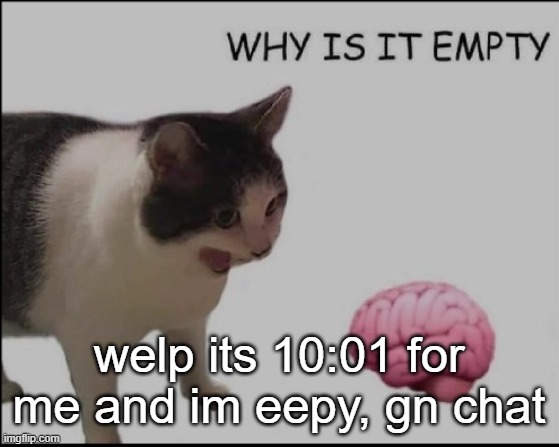 hrelp me | welp its 10:01 for me and im eepy, gn chat | image tagged in hrelp me | made w/ Imgflip meme maker