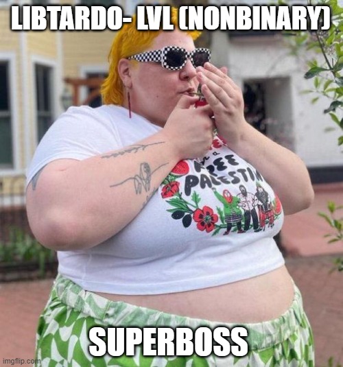 powers include perfect parroting of CNN and instant use of buzz words "bigot and racist". | LIBTARDO- LVL (NONBINARY); SUPERBOSS | image tagged in funny memes,political humor,laughing,antifa,maga,2024 | made w/ Imgflip meme maker