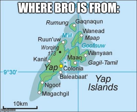 Yap | WHERE BRO IS FROM: | image tagged in yap | made w/ Imgflip meme maker