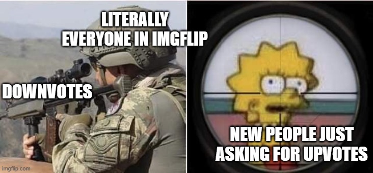 Very True. | LITERALLY EVERYONE IN IMGFLIP; DOWNVOTES; NEW PEOPLE JUST ASKING FOR UPVOTES | image tagged in target locked,imgflip | made w/ Imgflip meme maker