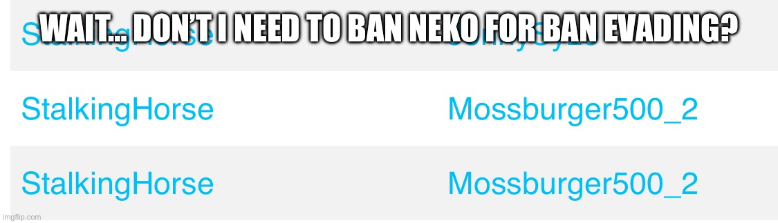 WAIT… DON’T I NEED TO BAN NEKO FOR BAN EVADING? | made w/ Imgflip meme maker