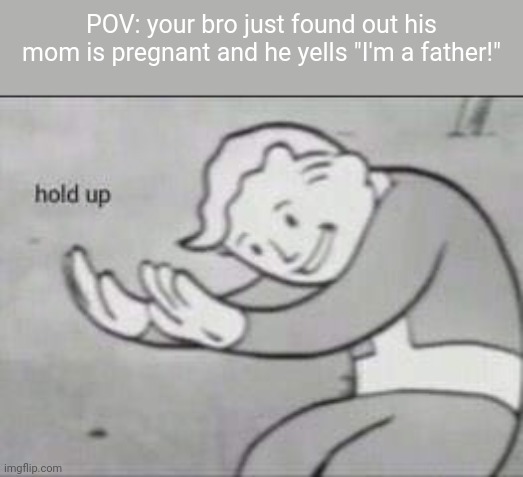What do you mean by that | POV: your bro just found out his mom is pregnant and he yells "I'm a father!" | image tagged in fallout hold up | made w/ Imgflip meme maker