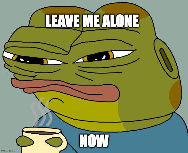 leave me alone now | LEAVE ME ALONE; NOW | image tagged in hoppy coffee,hoppy,hoppy the frog | made w/ Imgflip meme maker
