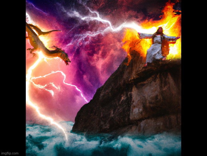 AI drawn Jesus fighting a dragon | image tagged in jesus,cool | made w/ Imgflip meme maker