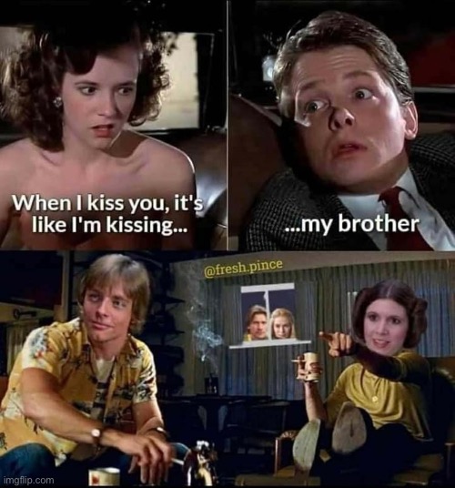 Back to the Star Wars | image tagged in star wars,kiss,luke skywalker,princess leia,brother,back to the future | made w/ Imgflip meme maker