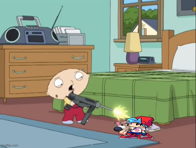 Stewie shooting magazine | image tagged in stewie shooting magazine | made w/ Imgflip meme maker