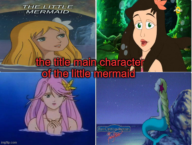 the many little mermaids | the title main character of the little mermaid | image tagged in the little mermaid,little mermaid,too many tags,anime,animation,so much books | made w/ Imgflip meme maker
