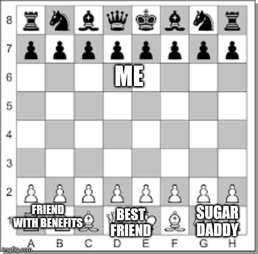 Check | ME; FRIEND WITH BENEFITS; BEST FRIEND; SUGAR DADDY | image tagged in checkmate | made w/ Imgflip meme maker